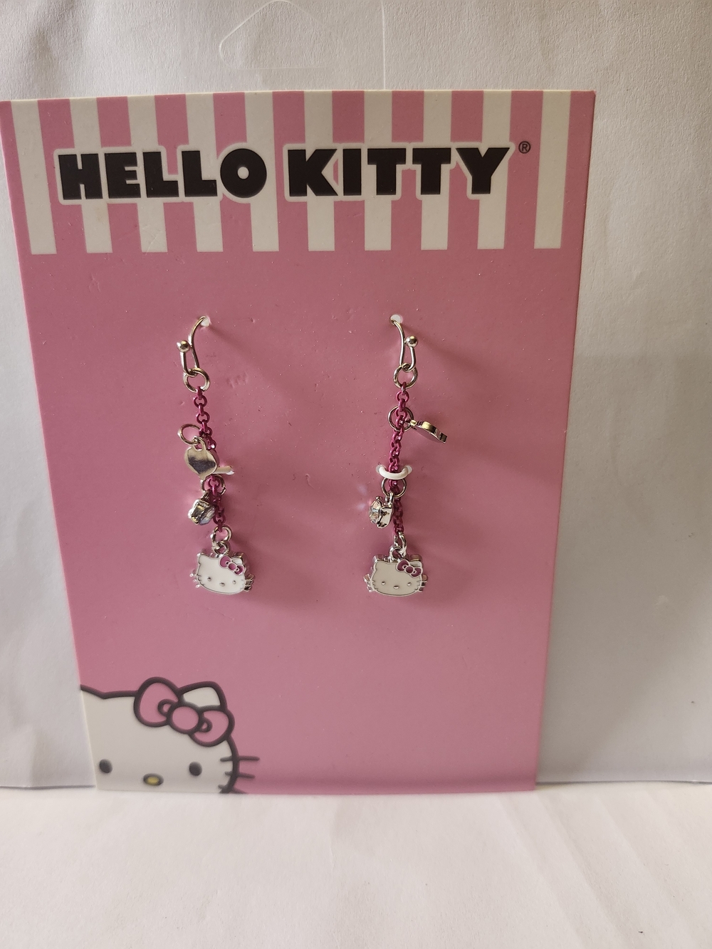 Hello Kitty Silver & Pink Charm Drop Earrings for Kids